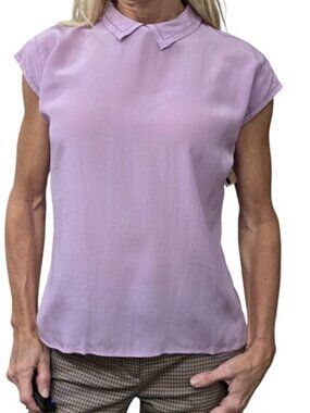 IRKA 100% Silk Lavender Blouse 10 NWT Back Button Hong Kong Vintage